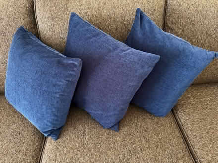 Photo of free Three John Lewis navy blue chenille cushions - feather pads (Arborfield Garrison RG2) #1