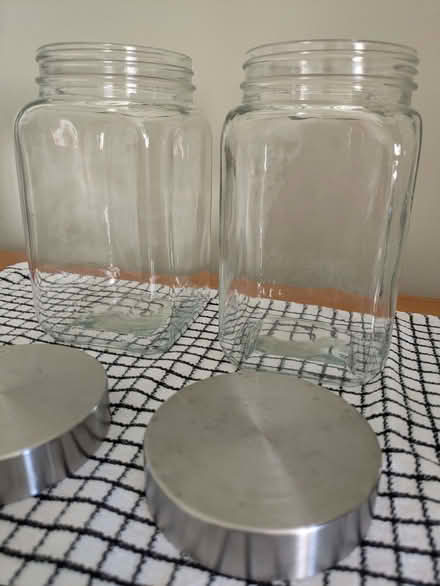 Photo of free 3 large glass storage jars with lids. (Galashiels TD1) #2