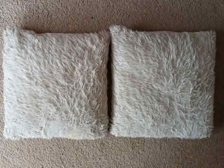Photo of free Pair of Cream/Beige Faux Fur Cushions (Orgreave S13) #1