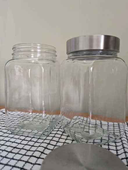 Photo of free 3 large glass storage jars with lids. (Galashiels TD1) #4