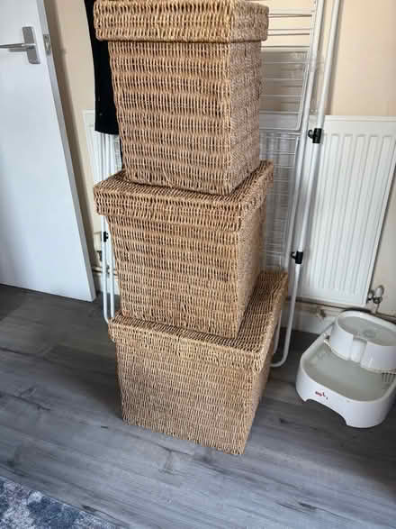 Photo of free 3 x wicker storage baskets (stacking) (Bishops Hull TA1) #1