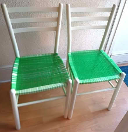 Photo of free 2 upcycled dining chairs (white with green plastic seats) (Saint Denys SO17) #1