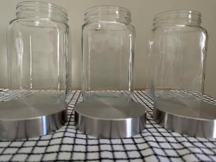 Photo of free 3 large glass storage jars with lids. (Galashiels TD1) #3