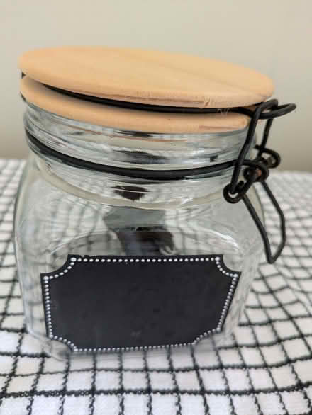 Photo of free Glass clip top storage jar with wooden lid. (Galashiels TD1) #3