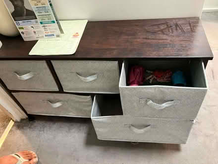 Photo of free Lovely fabric and wood chest of drawers - Brown and gray (Shepherds Bush W6) #1
