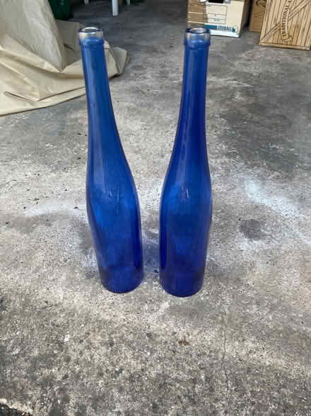 Photo of free Two oversize blue wine bottles (Ombersley Rd WR3) #1