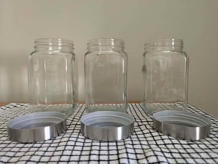Photo of free 3 large glass storage jars with lids. (Galashiels TD1) #1