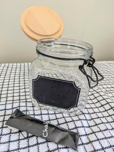 Photo of free Glass clip top storage jar with wooden lid. (Galashiels TD1) #1