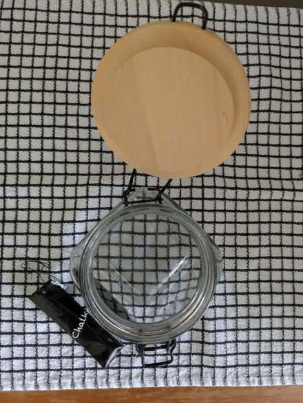 Photo of free Glass clip top storage jar with wooden lid. (Galashiels TD1) #2