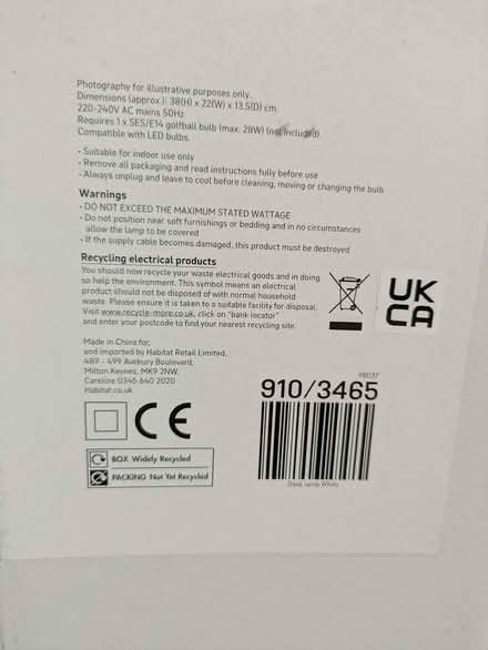 Photo of free Habitat White Desk lamp with led bulb. (Galashiels TD1) #3