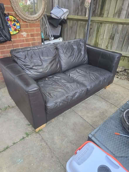 Photo of free Brown leather sofa (Bretch Hill OX16) #1
