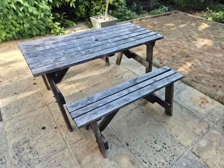 Photo of free Wooden Picnic Table with Benches (150 x 67 cm) (Purley on Thames RG8) #3