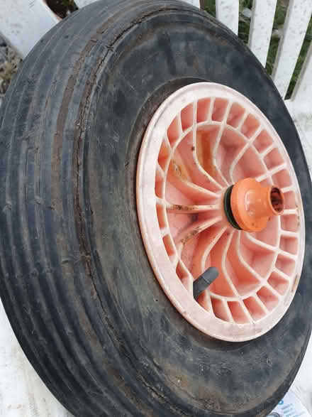Photo of free Large wheelbarrow wheel (38cm/15") with fissured flat tyre (Wigmore HR6) #2
