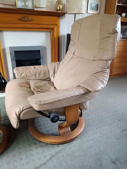Photo of free Leather recliner chair and footstool (Ridgeway S12) #3
