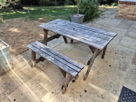 Photo of free Wooden Picnic Table with Benches (150 x 67 cm) (Purley on Thames RG8) #2