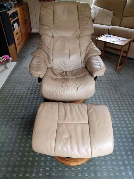 Photo of free Leather recliner chair and footstool (Ridgeway S12) #2