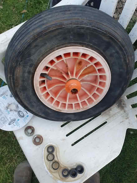 Photo of free Large wheelbarrow wheel (38cm/15") with fissured flat tyre (Wigmore HR6) #4