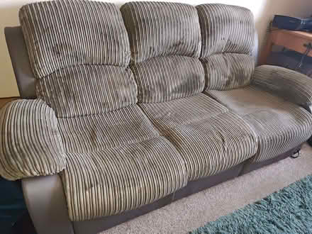 Photo of free Grey Cord 3 Seater Recliner Sofa (Stevenage SG1) #1