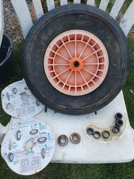 Photo of free Large wheelbarrow wheel (38cm/15") with fissured flat tyre (Wigmore HR6) #1