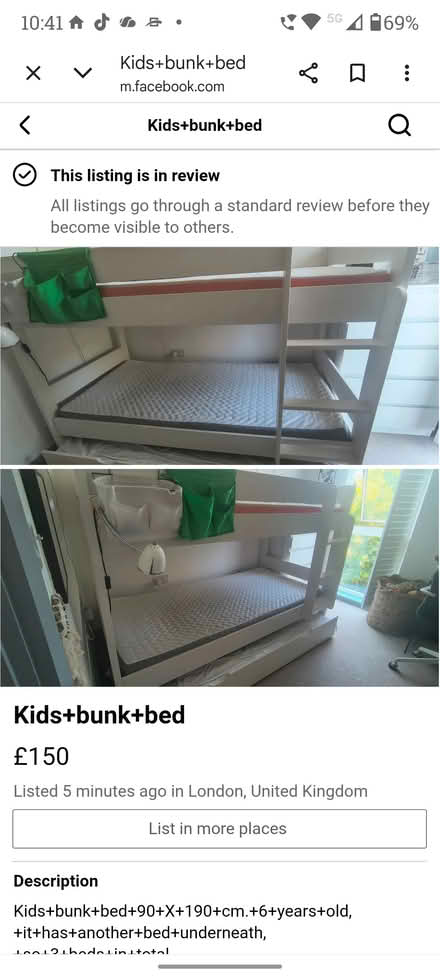 Photo of free Children’s bunk bed with trundle bed and three mattresses (Brockley SE4) #2