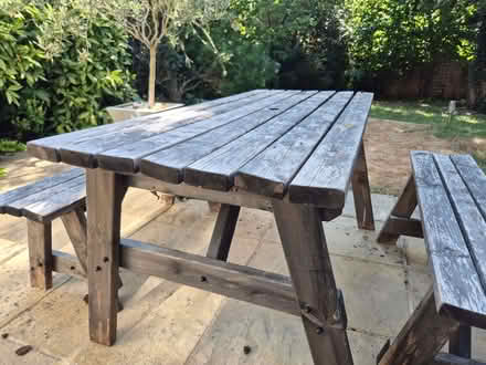Photo of free Wooden Picnic Table with Benches (150 x 67 cm) (Purley on Thames RG8) #4
