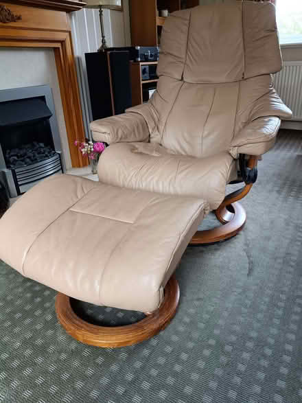 Photo of free Leather recliner chair and footstool (Ridgeway S12) #1
