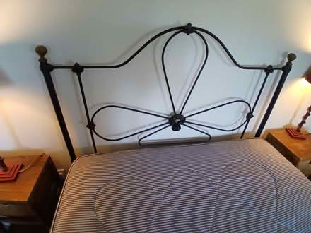 Photo of free Metal double bed frame, mattress and bedside tables (Llanvihangel Ystern Llewern NP25) #2