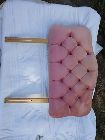 Photo of free Pink velvet/velour bedhead with wooden legs (Broadwater Down TN2) #1
