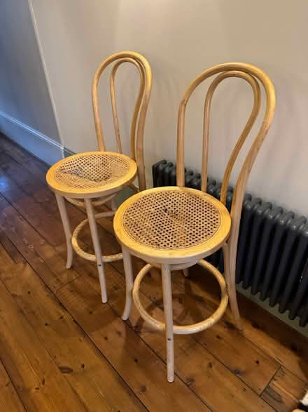 Photo of free 2 x wooden rattan bar stools (Ham, Richmond, TW10) #2
