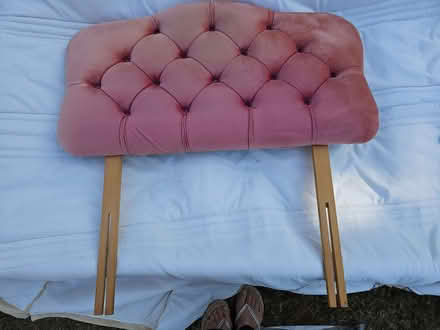 Photo of free Pink velvet/velour bedhead with wooden legs (Broadwater Down TN2) #4