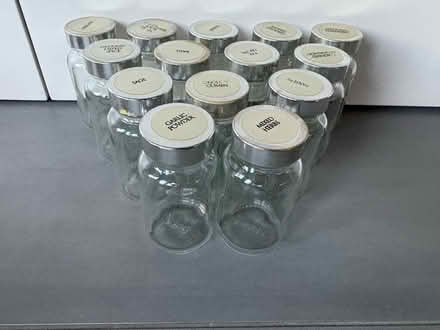 Photo of free 14 glass spice jars with labels (Union Street, Borough SE1) #1