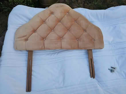 Photo of free Peach velvet/velour bedhead with wooden legs, one shorter (Broadwater Down TN2) #1