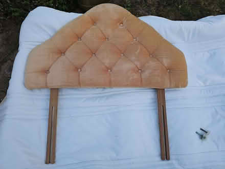 Photo of free Peach velvet/velour bedhead with wooden legs (Broadwater Down TN2) #1