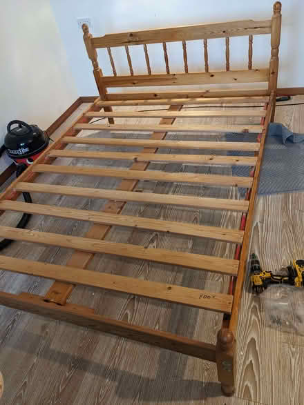 Photo of free 4 ft 6ins Pine bed frame (Stilton PE7) #1
