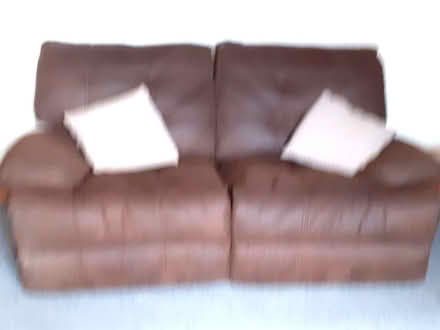 Photo of free 2 seater recliner sofa, nubuck leather, brown (Milnathort KY13) #1