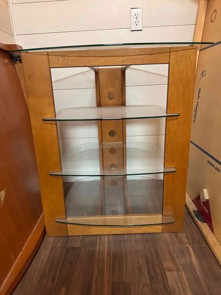 Photo of free Glass and wood tv stand (Morristown Springbrook) #2