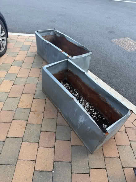 Photo of free Pair of Galvanised Metal Garden Planters (Wigan M28) #1