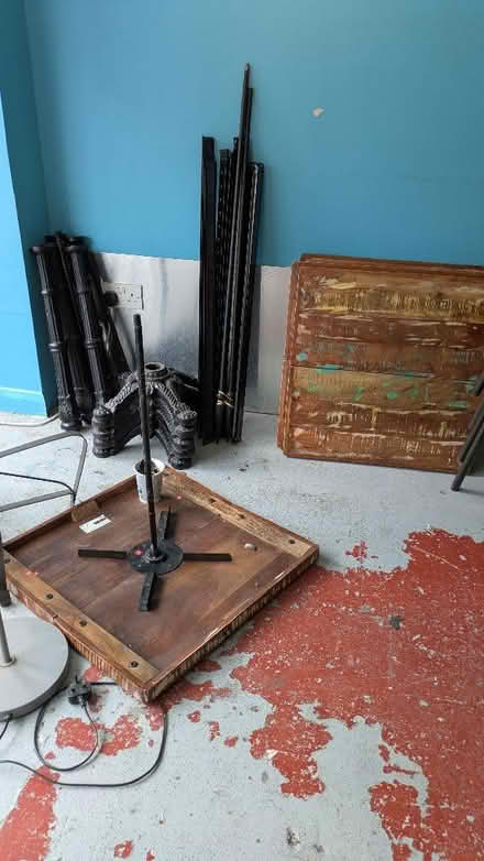 Photo of free Wooden top tables with cast iron base x5 (St James' Street BN2) #1