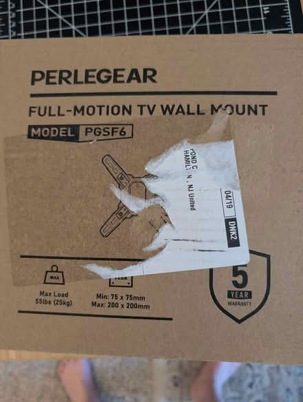 Photo of free Perlgear Full Motion TV Mount (Hamilton Twp) #1