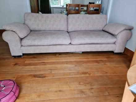 Photo of free Sofa --beige fabric, long, low and deep seating design (East Chesterton Ward CB4) #2