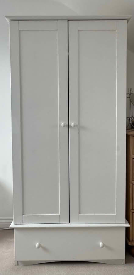 Photo of free Wardrobe - Small white 2 door / 1 drawer wardrobe (Beckenham BR3) #1