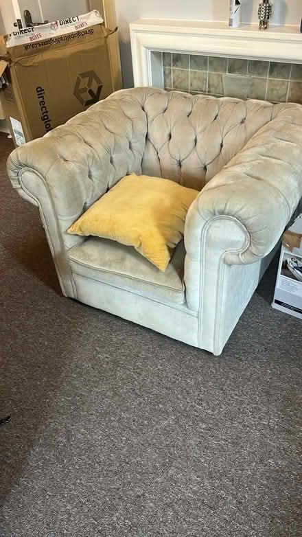 Photo of free Silver 3 seater sofa with 2 arm chairs. Single door cupboard (Surbiton KT6) #2