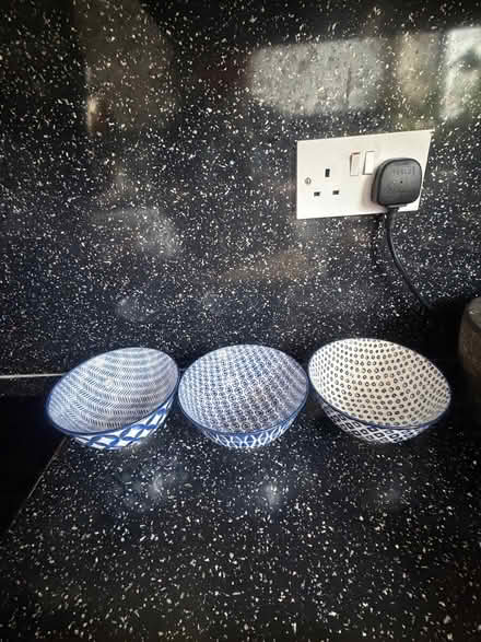 Photo of free 3 blue and white bowls (Plumstead SE18) #1