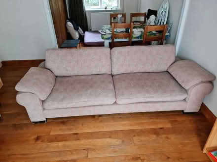 Photo of free Sofa --beige fabric, long, low and deep seating design (East Chesterton Ward CB4) #1