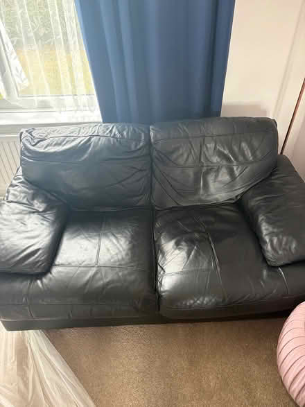Photo of free Black leather sofa (Letchworth sg6 4ph) #2