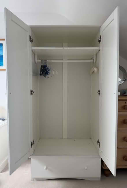 Photo of free Wardrobe - Small white 2 door / 1 drawer wardrobe (Beckenham BR3) #3