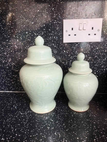 Photo of free A pair of celadon ginger jars (Plumstead SE18) #1
