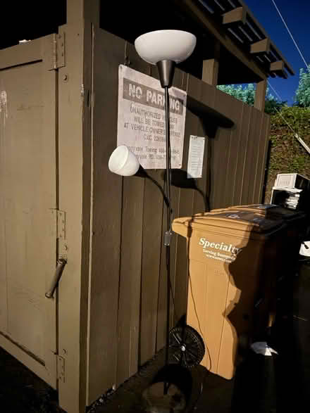Photo of free Metal floor lamp w 2 plastic shades (1075 Valencia Avenue) #1