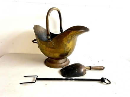 Photo of free Brass coal scuttle with shovel and toasting fork (Oxton CH43) #1