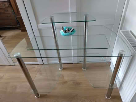 Photo of free Glass computer desk and matching wall shelf (Dawlish EX7) #1